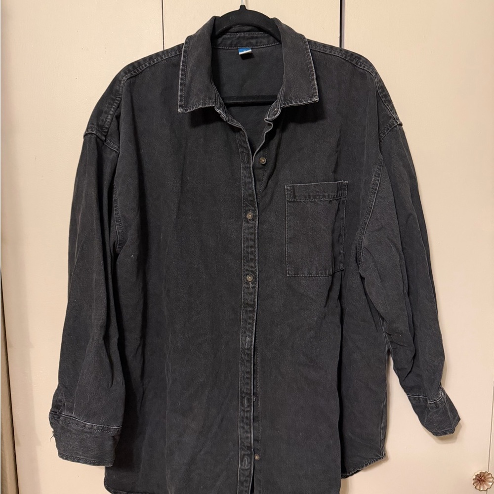 Old Navy Boyfriend Black Denim Button-Up Shirt